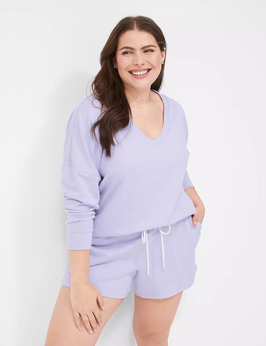 Lane Bryant Terry Fleece V-Neck Top Magliette Donna Viola | XYV755NI