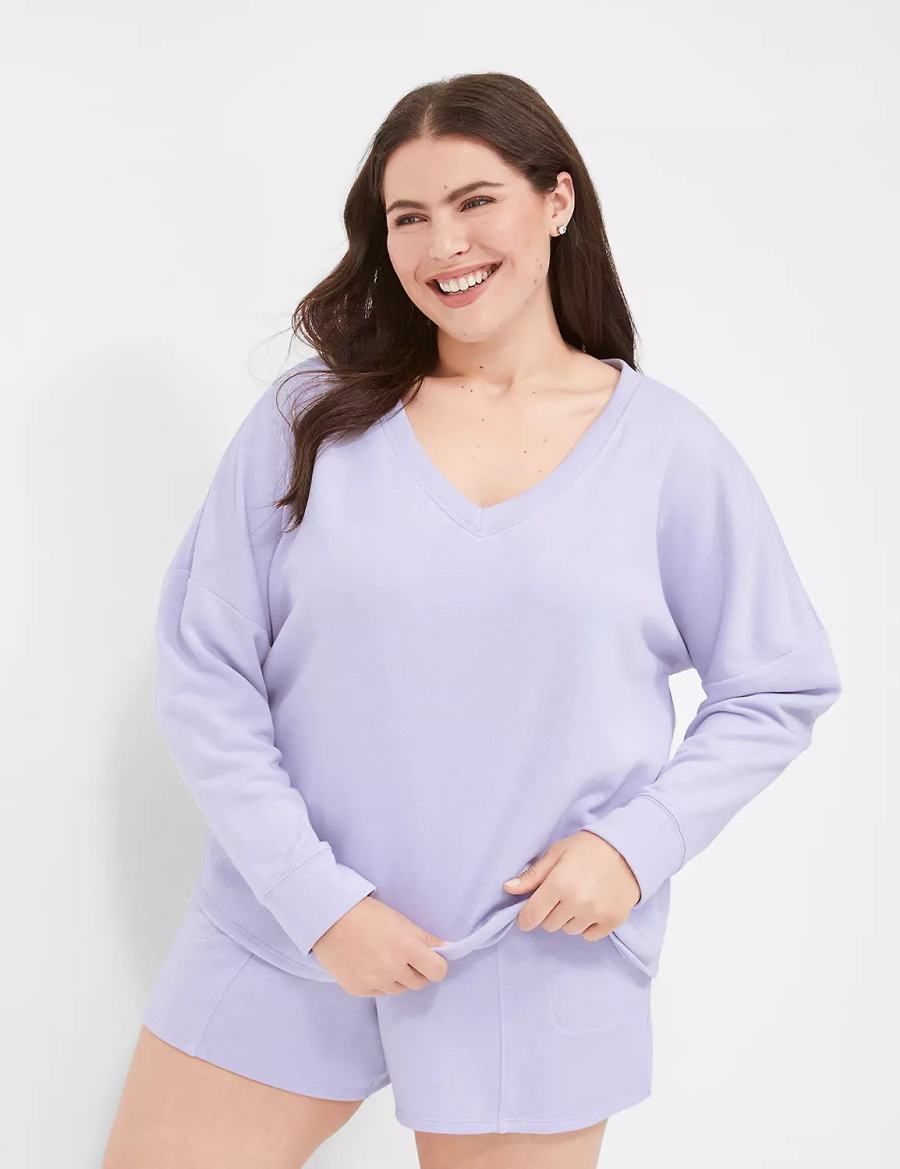 Lane Bryant Terry Fleece V-Neck Top Magliette Donna Viola | XYV755NI