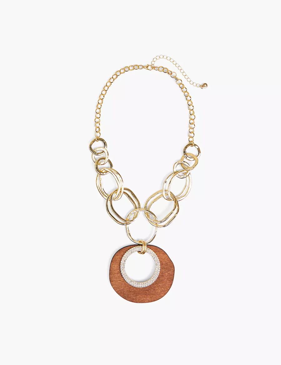 Lane Bryant Textured & Wood Multi-Circle Collana con Pendente Donna Oro | XRG8390QW