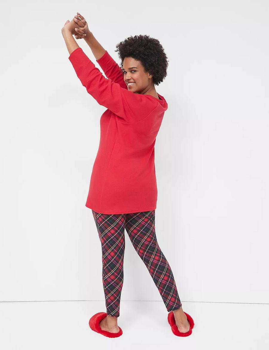 Lane Bryant Thermal Henley Tee & Legging PJ Set Pigiama Donna Rosse Colorate | MOC183GM