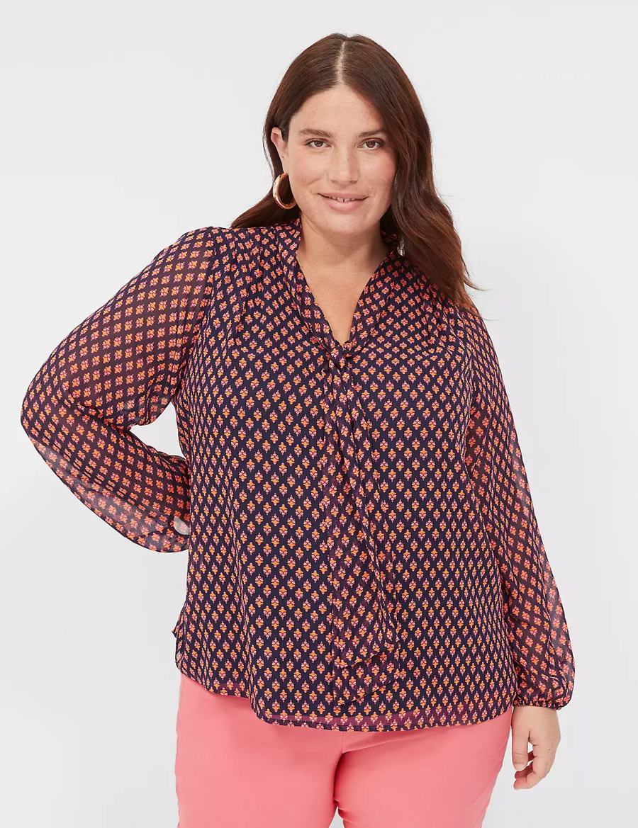 Lane Bryant Tie-Neck Popover Camicetta Donna Nere Rosse | MHY5932TO