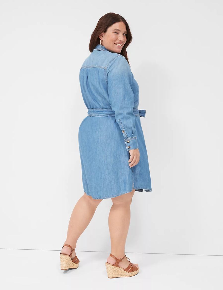 Lane Bryant Tie-Waist Denim Abito Camicia Donna Blu | OUZ2197XM