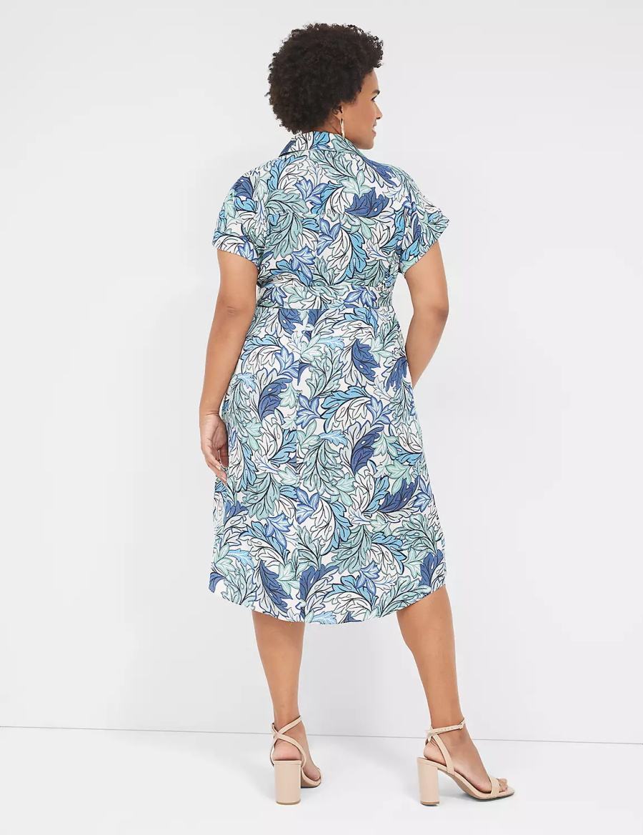 Lane Bryant Tie-Waist Midi Abito Camicia Donna Blu Colorate | NGJ981TZ