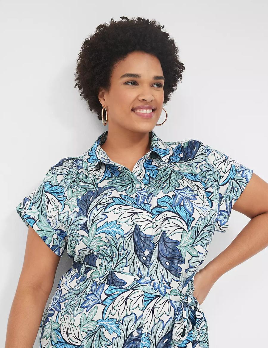 Lane Bryant Tie-Waist Midi Abito Camicia Donna Blu Colorate | NGJ981TZ