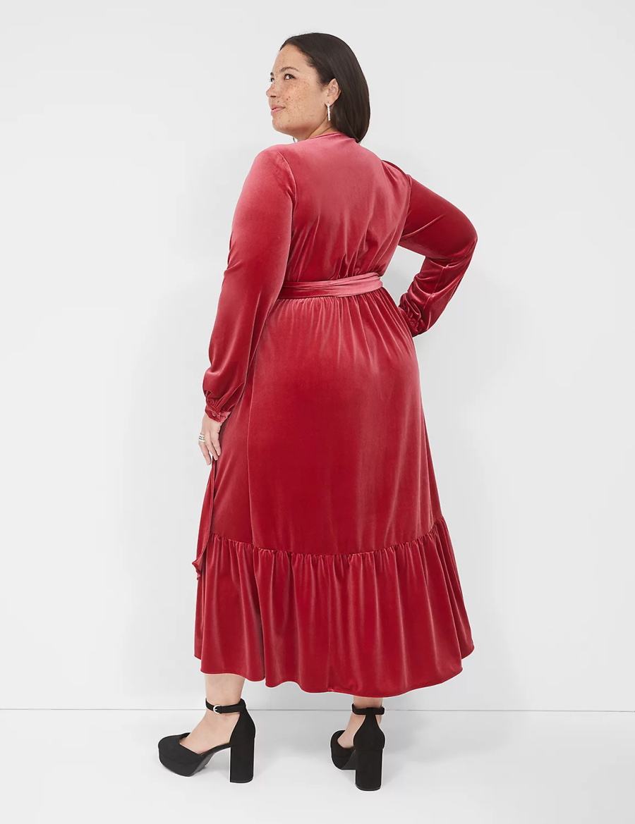 Lane Bryant Tiered Wrap Velvet Abito Midi Donna Rosse Scuro | VNT6234NX