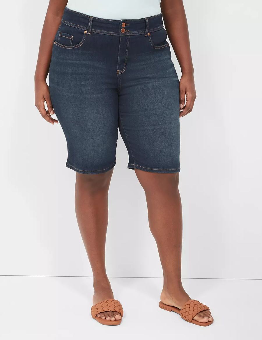 Lane Bryant Tighter Tummy Fit High-Rise Bermuda Jean Pantaloncini Donna Blu Scuro | MYD6531QM