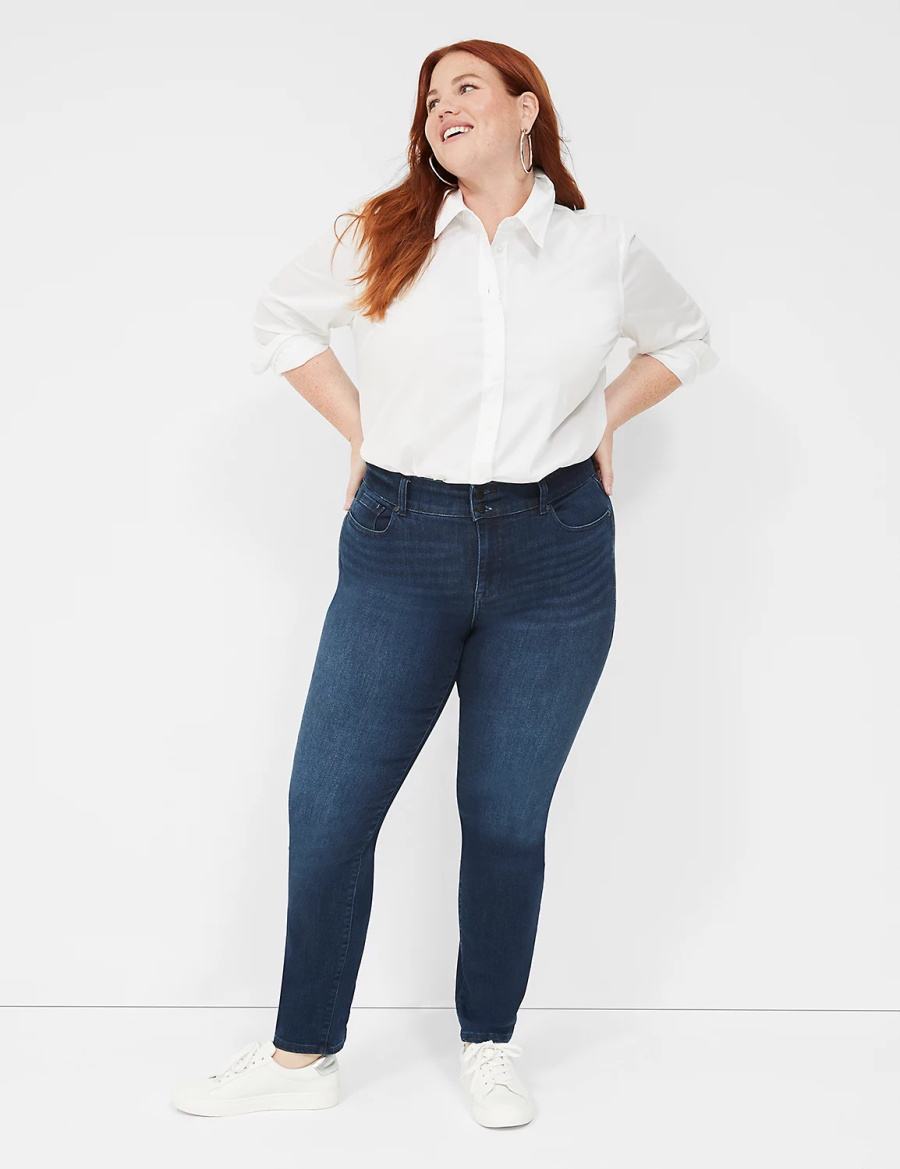 Lane Bryant Tighter Tummy Fit High-Rise Straight Jeans Donna Blu Scuro | IKS4780AF