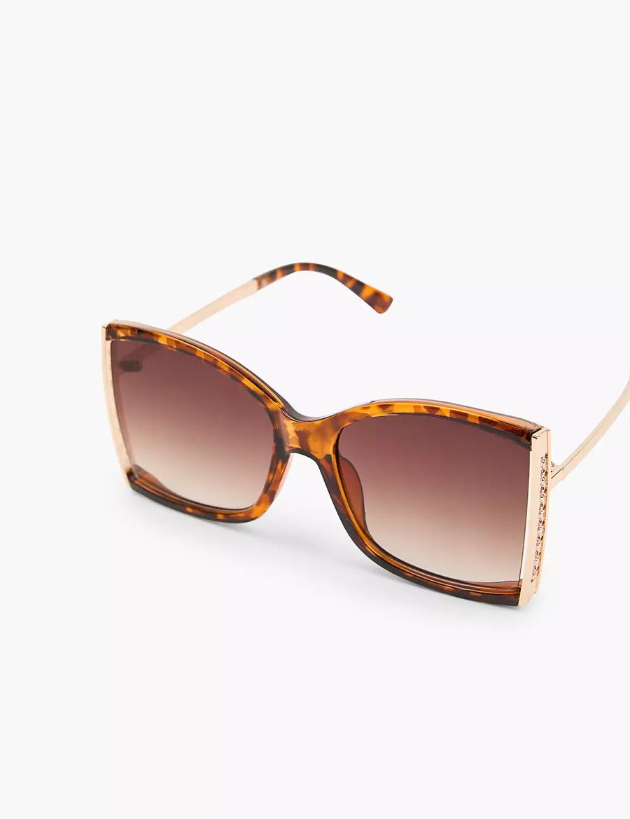 Lane Bryant Tortoiseshell Print With Goldtone Hinge Square Occhiali da Sole Donna Marroni | IDX2312FB