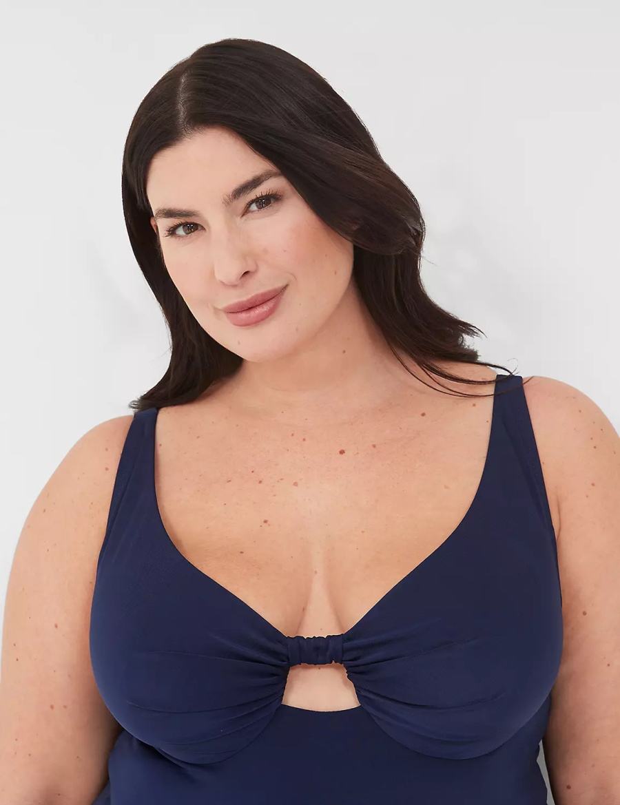 Lane Bryant Underwire Knot-Front Tankini Top Bikini Donna Blu | SJQ155HK