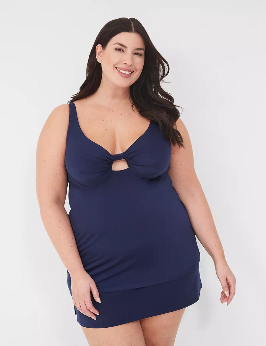 Lane Bryant Underwire Knot-Front Tankini Top Bikini Donna Blu | SJQ155HK