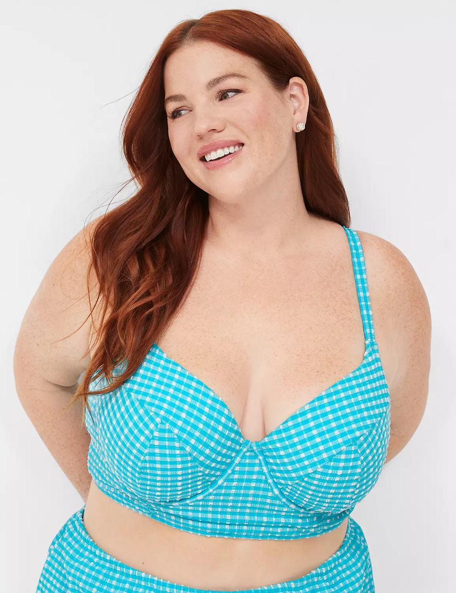 Lane Bryant Underwire Longline Top Bikini Donna Blu Bianche | KBL7714QZ