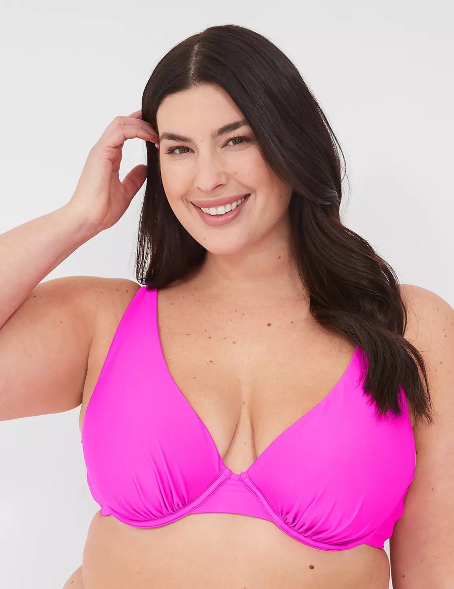 Lane Bryant Underwire Plunge Top Bikini Donna Rosa | ISV34UF