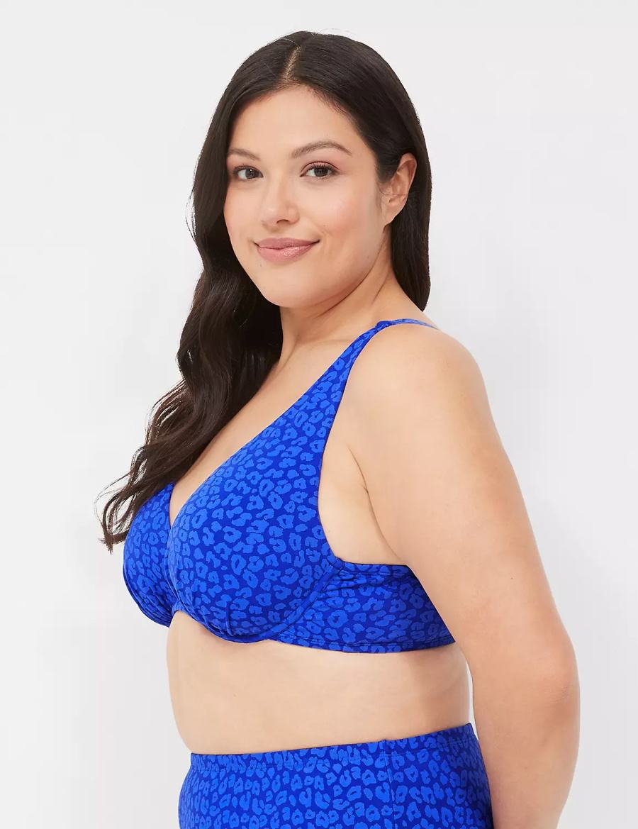 Lane Bryant Underwire Plunge Top Bikini Donna Blu Scuro | BZI8327VK