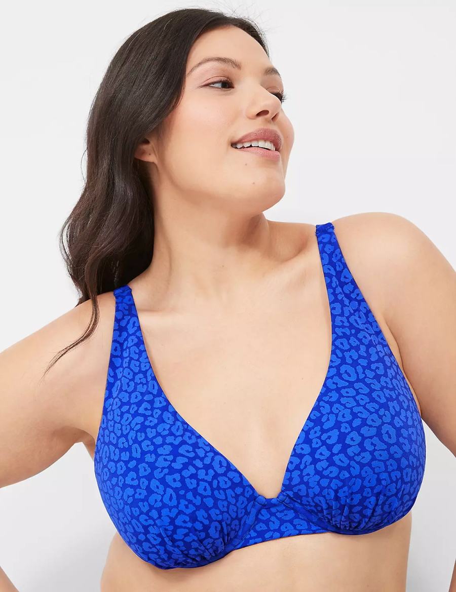 Lane Bryant Underwire Plunge Top Bikini Donna Blu Scuro | BZI8327VK