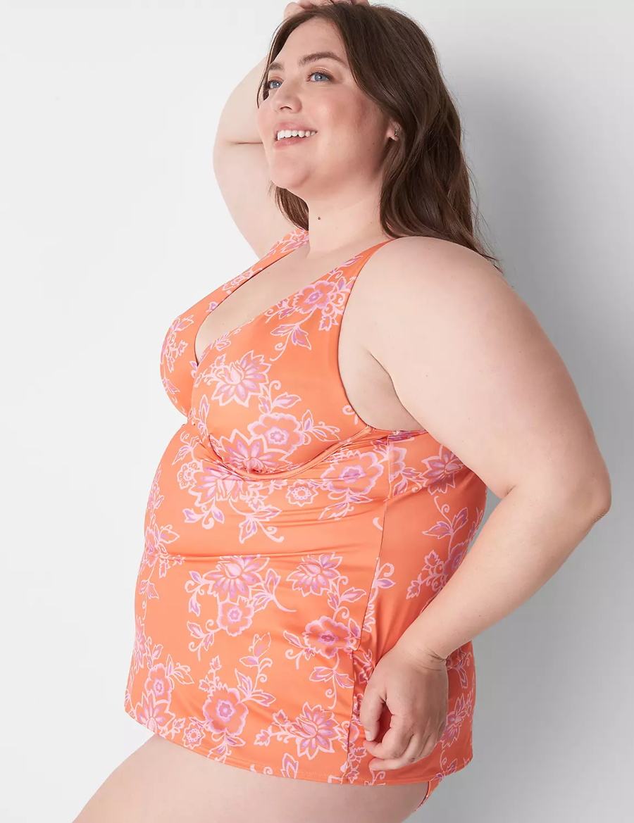 Lane Bryant Underwire V-Wire Swim Tankini Top Bikini Donna Rosa | YAL979PO