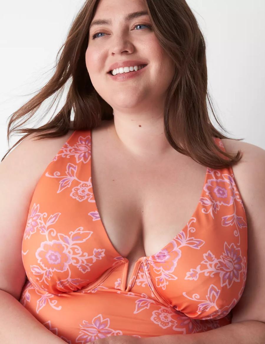 Lane Bryant Underwire V-Wire Swim Tankini Top Bikini Donna Rosa | YAL979PO