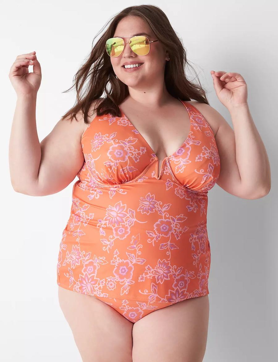 Lane Bryant Underwire V-Wire Swim Tankini Top Bikini Donna Rosa | YAL979PO