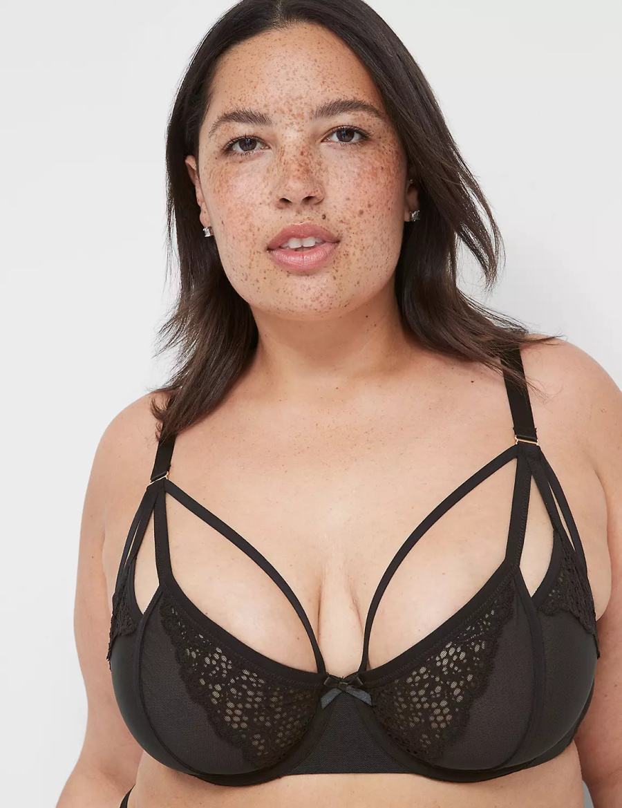 Lane Bryant Unlined Caged Lace Reggiseno A Balconcino Donna Nere | FDN9648ZD