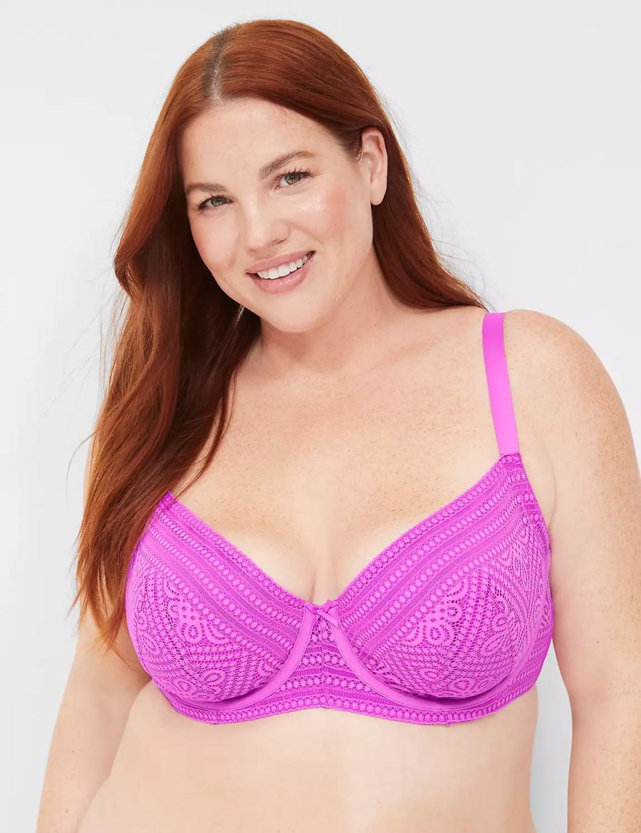 Lane Bryant Unlined with Lace Reggiseno A Balconcino Donna Viola Chiaro | YOZ113MJ