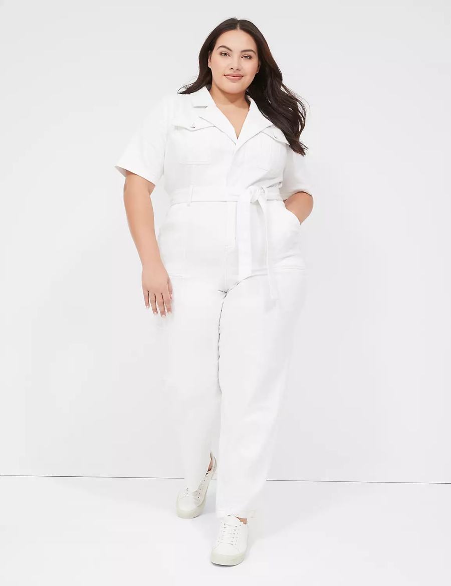 Lane Bryant Utility Straight Leg Denim Jumpsuit Donna Bianche | ZZG9564MN