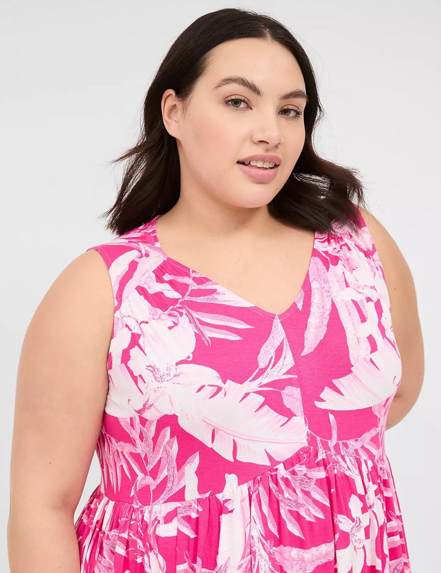 Lane Bryant V-Neck Easy Swing Vestito Casual Donna Rosa | FQW4184JR