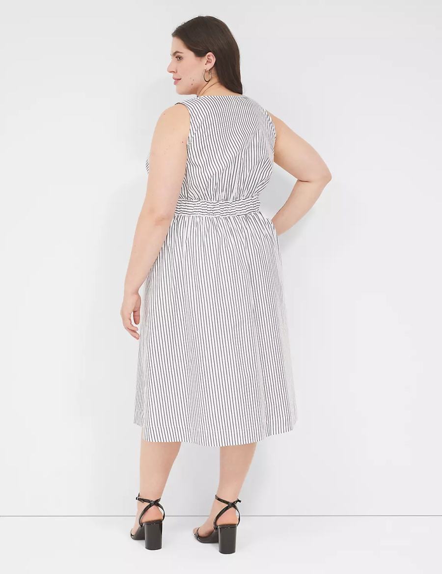 Lane Bryant V-Neck Elastic-Waist Abito Midi Donna Bianche Nere Strisce | ZUQ7433JI