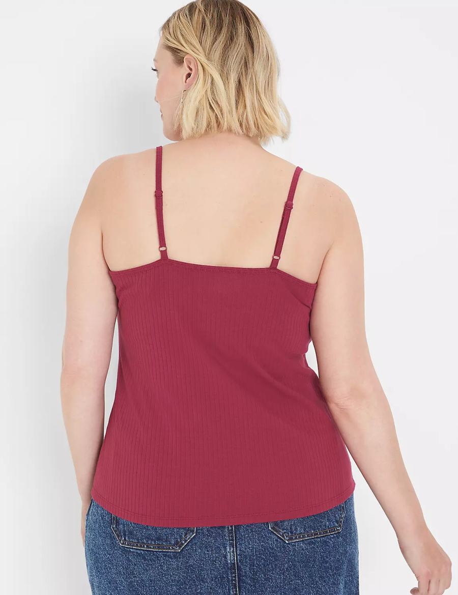 Lane Bryant V-Neck Rib Cami Canotta Donna Bordeaux | EES2416OA