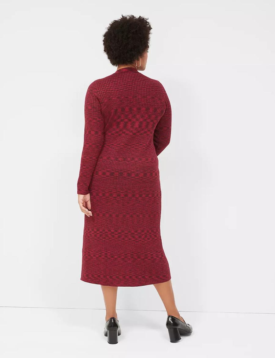 Lane Bryant V-Neck Rib Sweater Abito Midi Donna Rosse Scuro | PFH1068UH