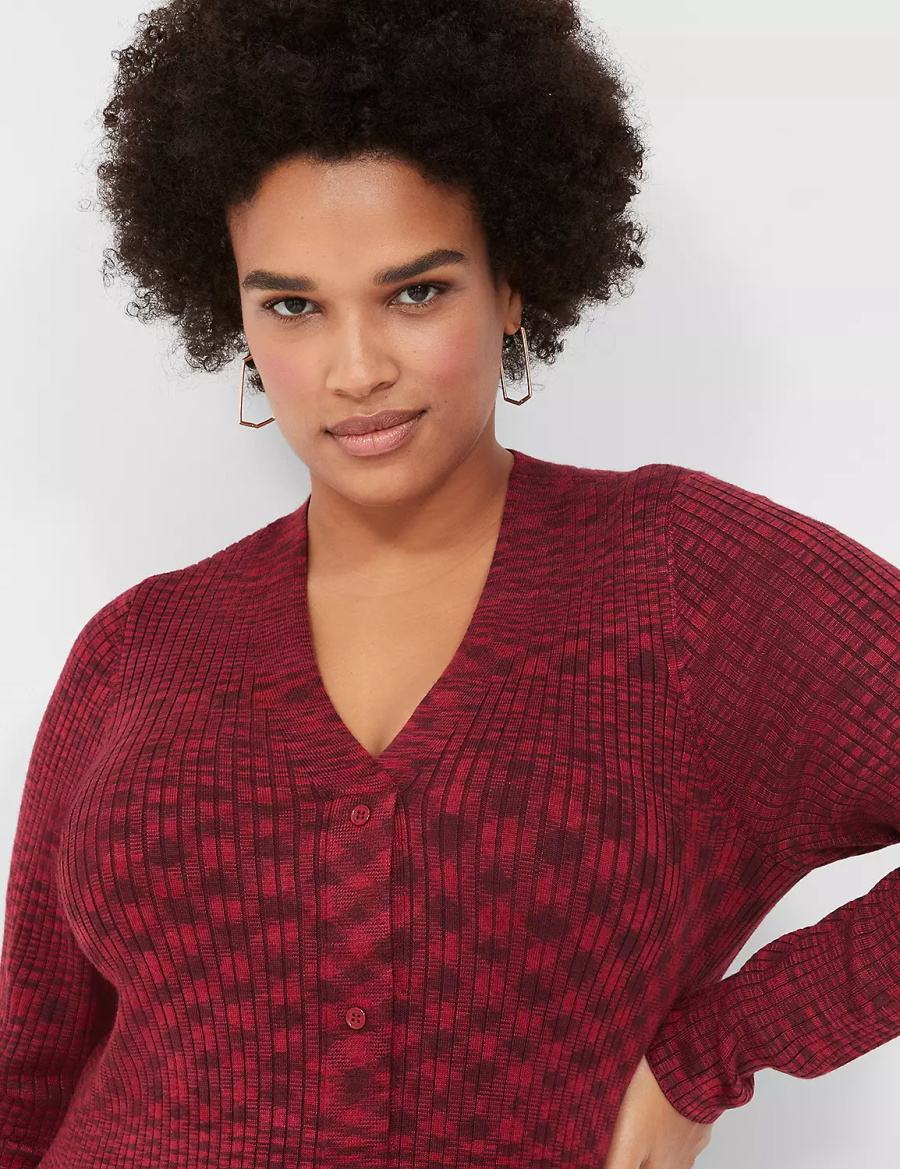 Lane Bryant V-Neck Rib Sweater Abito Midi Donna Rosse Scuro | PFH1068UH