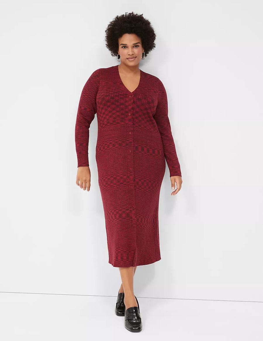 Lane Bryant V-Neck Rib Sweater Abito Midi Donna Rosse Scuro | PFH1068UH