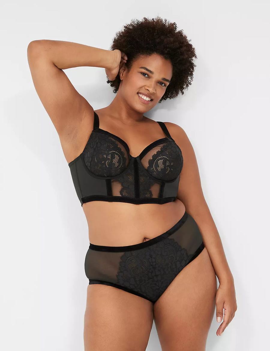 Lane Bryant Velvet-Trim Brief Mutandine Sfacciate Donna Nere | WQS4721SC