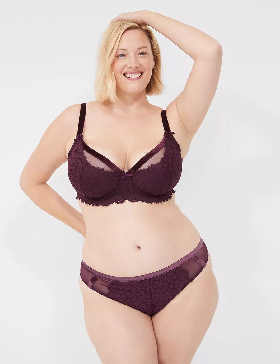 Lane Bryant Velvet-Trim Mutandine Perizoma Donna Bordeaux | FOJ3394FN