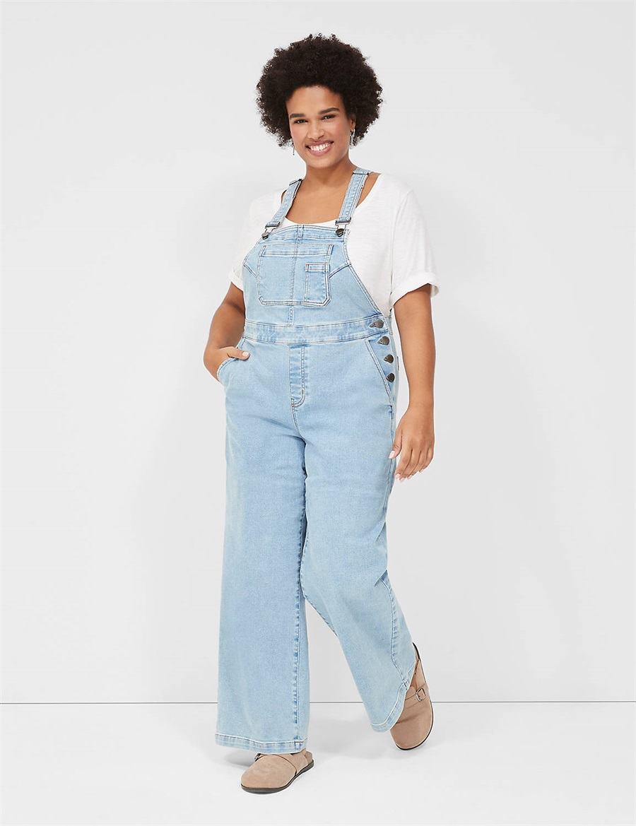 Lane Bryant Wide Leg Denim Tuta Intera Donna Blu Chiaro | ELC119QP