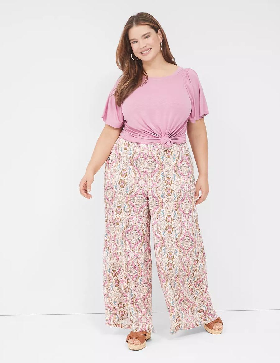 Lane Bryant Wide Leg Vacation Pantaloni Donna Rosa | QNZ5521EK