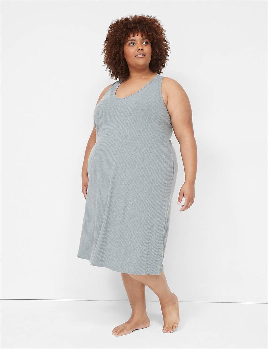 Lane Bryant Wide Rib High-Slit Midi Vestito Donna Grigie | SXH5639GD