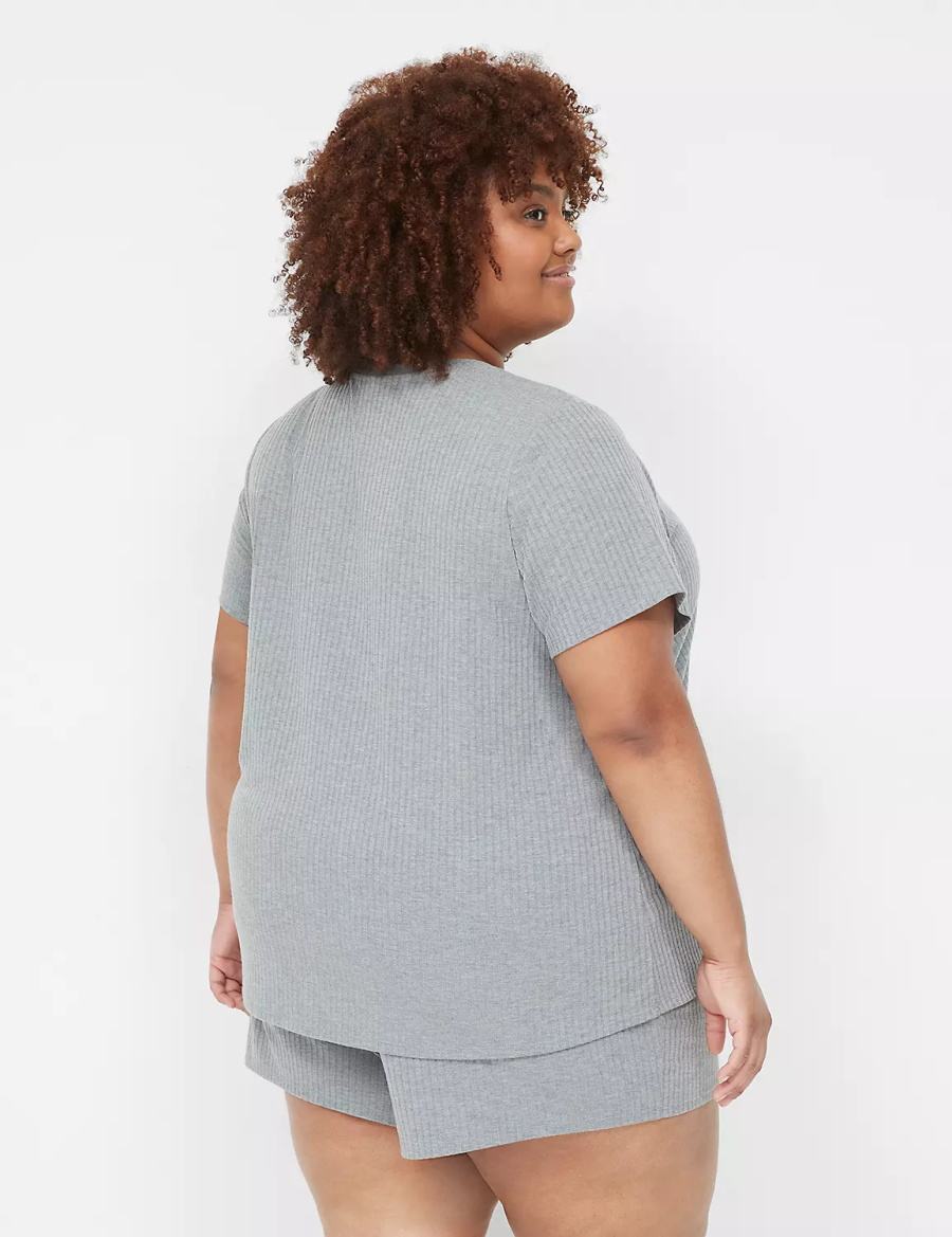 Lane Bryant Wide Rib Pocket V-Neck Tee Magliette Donna Grigie | QNL5795DY