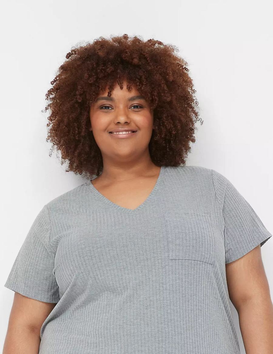 Lane Bryant Wide Rib Pocket V-Neck Tee Magliette Donna Grigie | QNL5795DY