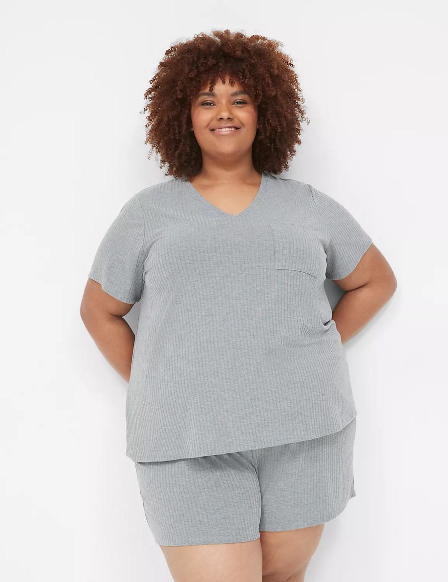 Lane Bryant Wide Rib Pocket V-Neck Tee Magliette Donna Grigie | QNL5795DY