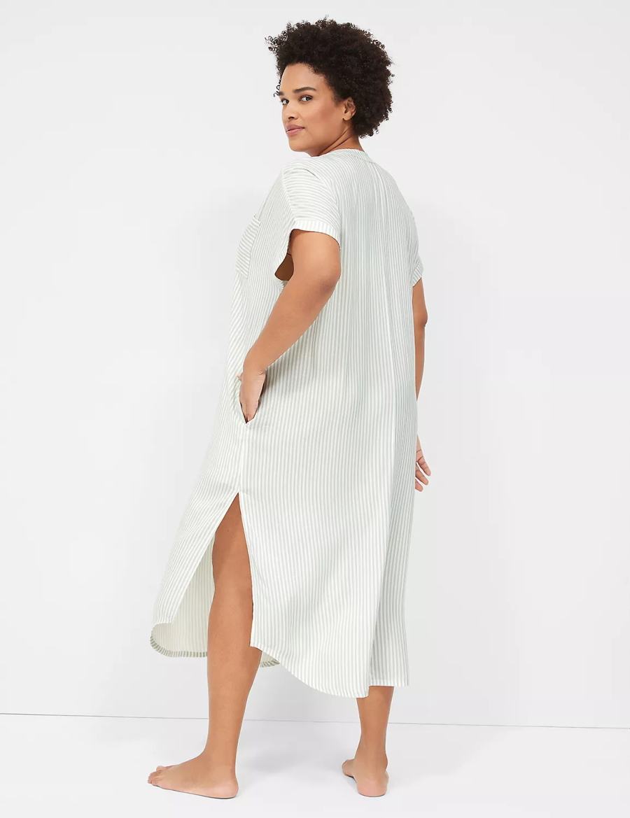 Lane Bryant Woven Maxi Sleepshirt Camicie Donna Bianche Strisce | IFE428JS