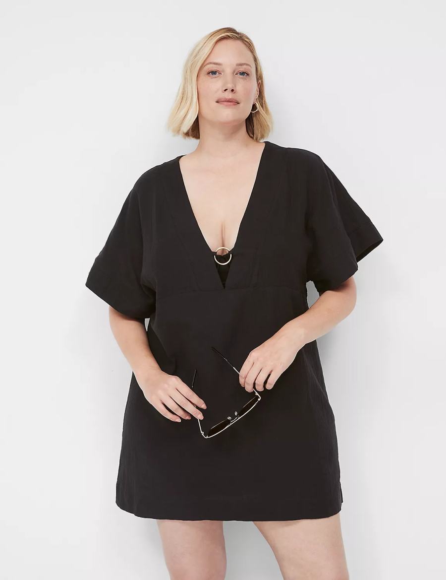 Lane Bryant Woven O-Ring Dolman Cover Ups Donna Nere | IAI3984RO